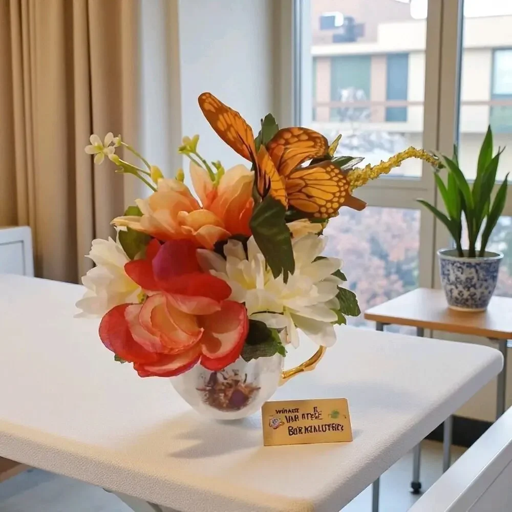 Monarch Butterfly Floral Arrangement Tea Cup POP-IN Party Birthday Get Well Gift